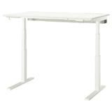 MITTZON Sitz-Steh-Schreibtisch, weiß mit Metallbeinen, rechteckige Form, höhenverstellbar.