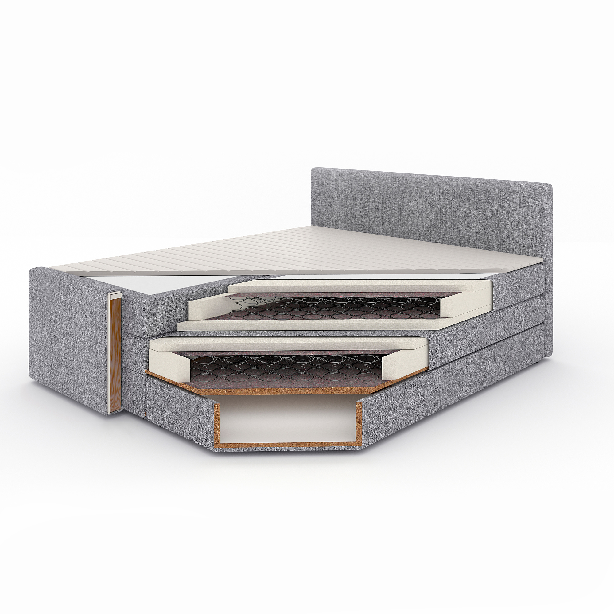 MOGREINA Boxspringbett mit Bettkasten, mit Kopfteil grau, 180x200 cm