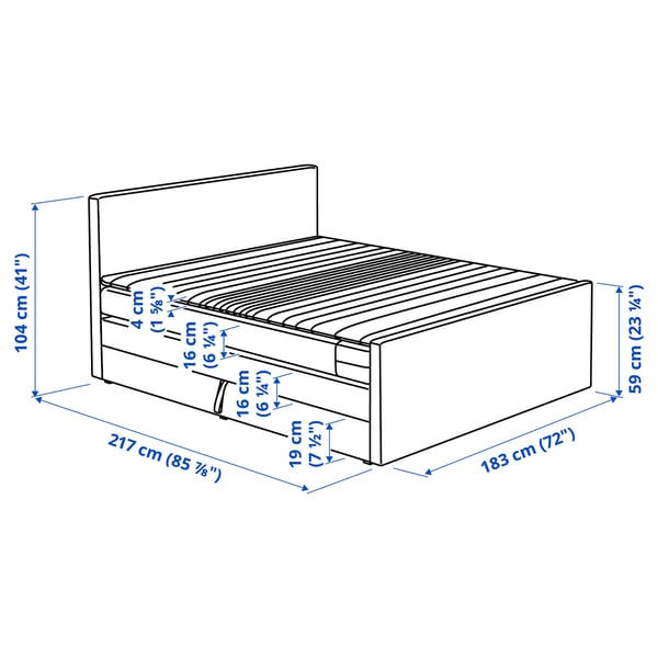 MOGREINA Boxspringbett mit Bettkasten, mit Kopfteil grau, 180x200 cm