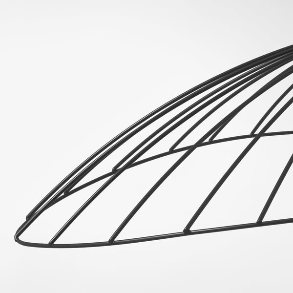 Moderne schwarze Drahtgitter-Pendelleuchte, elliptisches Design, klare Linien, minimalistischer Stil.