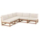 Das modulare Outdoor-Sofa NÄMMARÖ ist ein hellbeiges Kissen auf einem hellbraunen Holzgestell mit einem modernen, minimalistischen Design.