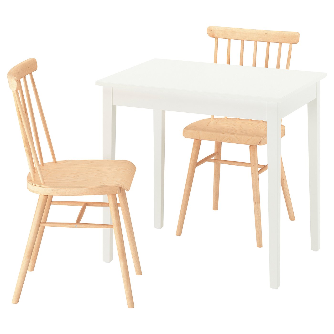 IKEA NÄSINGE / HÖGVED Tisch und 2 Stühle weiß/Birkenfurnier