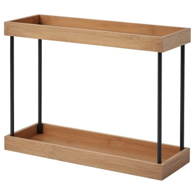 NÅLBLECKA Küchentablett aus Bambus, schwarze Beine, rechteckiger, 2-stufiger Regal-Organizer.