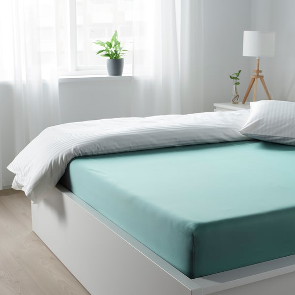 Nattjasmin Spannbettlaken Grauturkis 180x200 Cm Ikea Deutschland