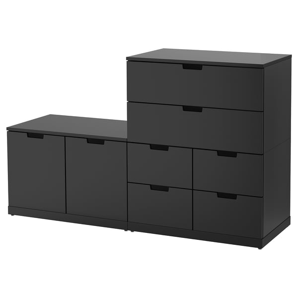 NORDLI schwarzes Kommoden-Set, modernes minimalistisches Design mit mehreren Schubladen.