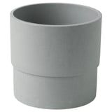 Ein graues NYPON-Pflanzgefäß aus recyceltem Kunststoff, das wie Beton aussieht, eine zylindrische Form hat und eine glatte Oberfläche hat.
