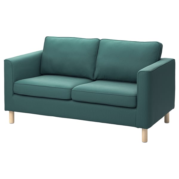 Teal PÄRUP Zweisitzer, schlankes Design mit Holzbeinen, bequemer, abnehmbarer Bezug.