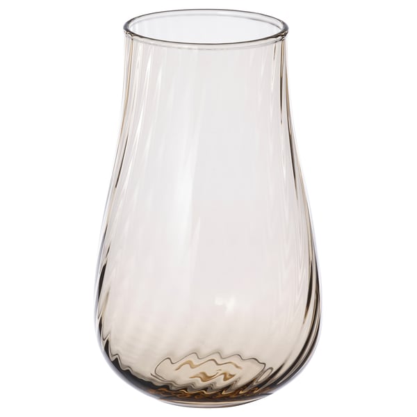 Elegante PÅSKÖTRÄD Vase, hellbraun, aus Glas, Tropfenform mit wirbelndem Design.