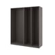 Ikea PAX Schrankrahmen: modern grau, rechteckig, offen, mit dunklem Interieur, Faserplatten und Spanplatten.