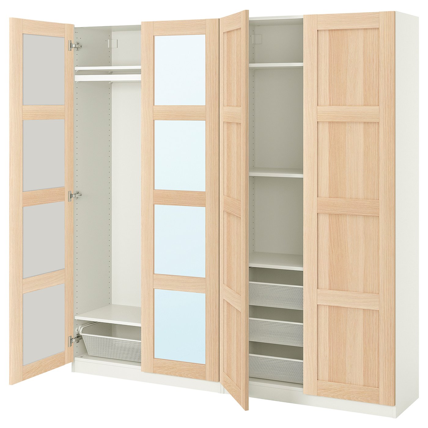 IKEA PAX / BERGSBO Schrankkombination weiß/Eicheneff wlas Spiegelglas 200x38x201 cm