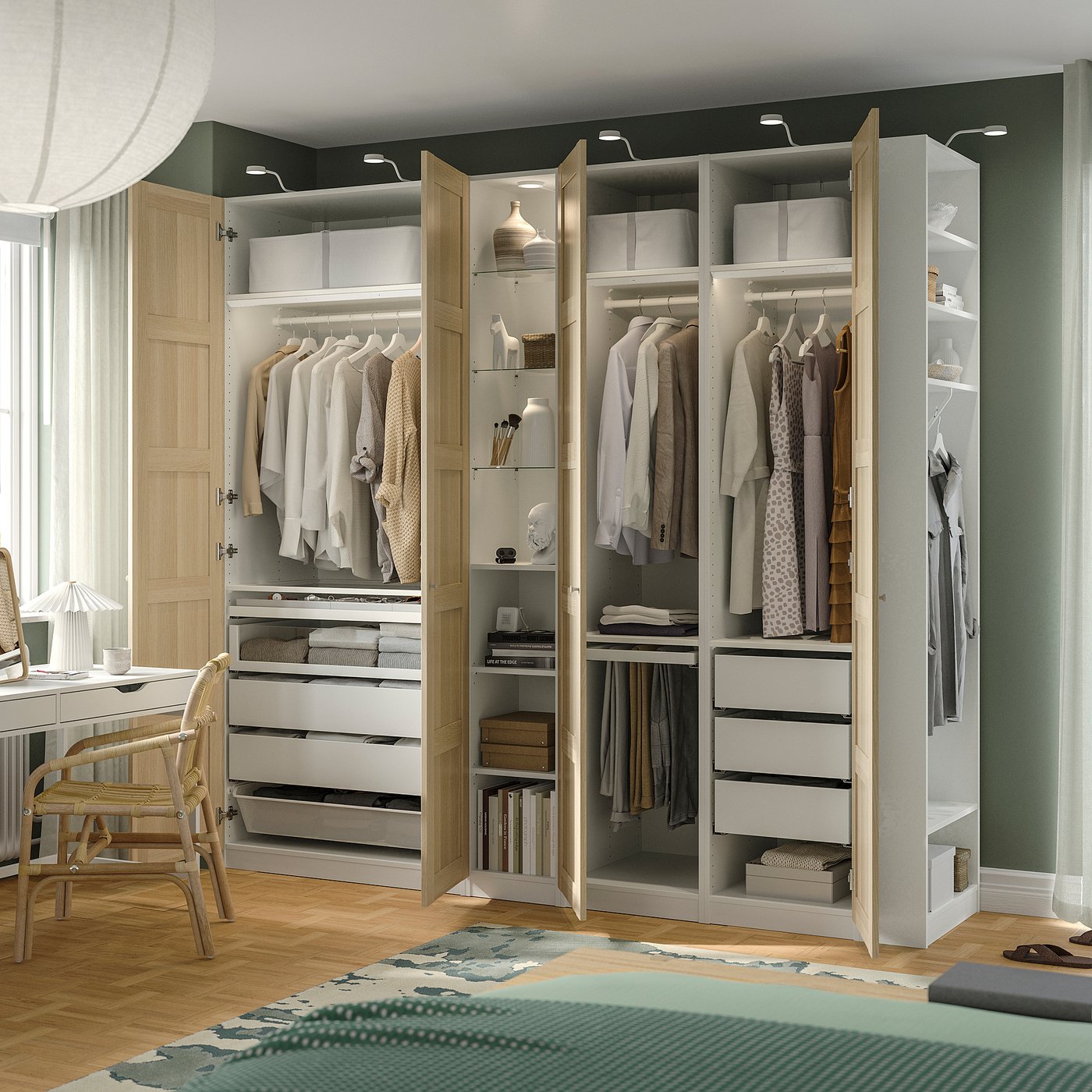 Thumbnail - IKEA PAX / BERGSBO Schrankkombination weiß Eicheneff wlas/weiß 255x60x236 cm
