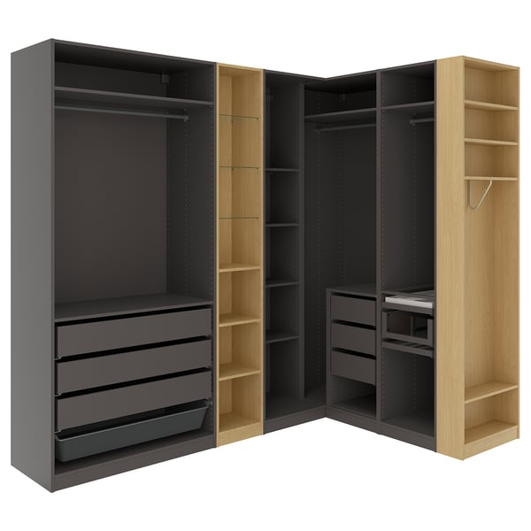 PAX Eckkleiderschrank, dunkelgrau dunkelgrau/Eichenachbildung, 231/196x236 cm