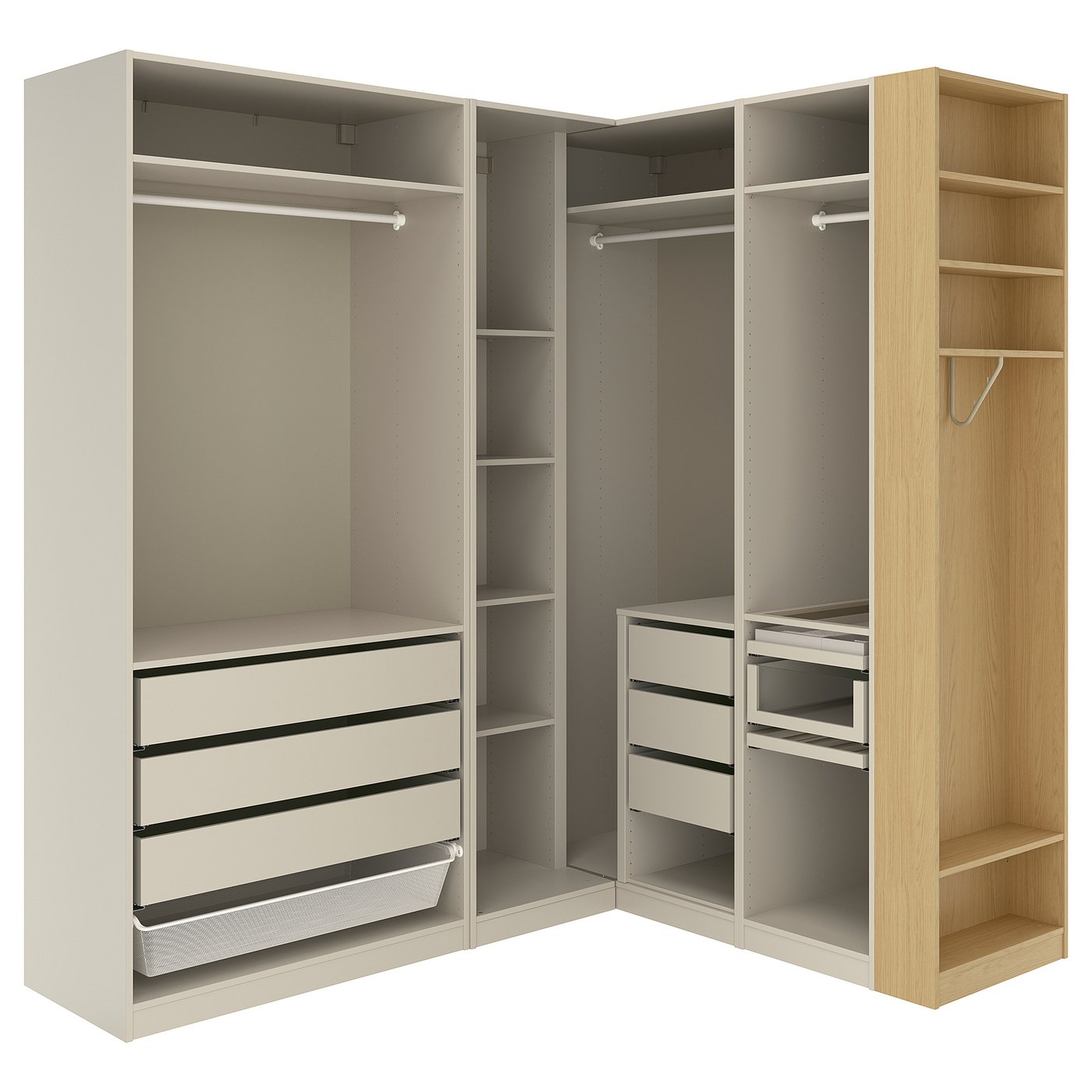 IKEA PAX Eckkleiderschrank graubeige/graubeige Eichenfurnier