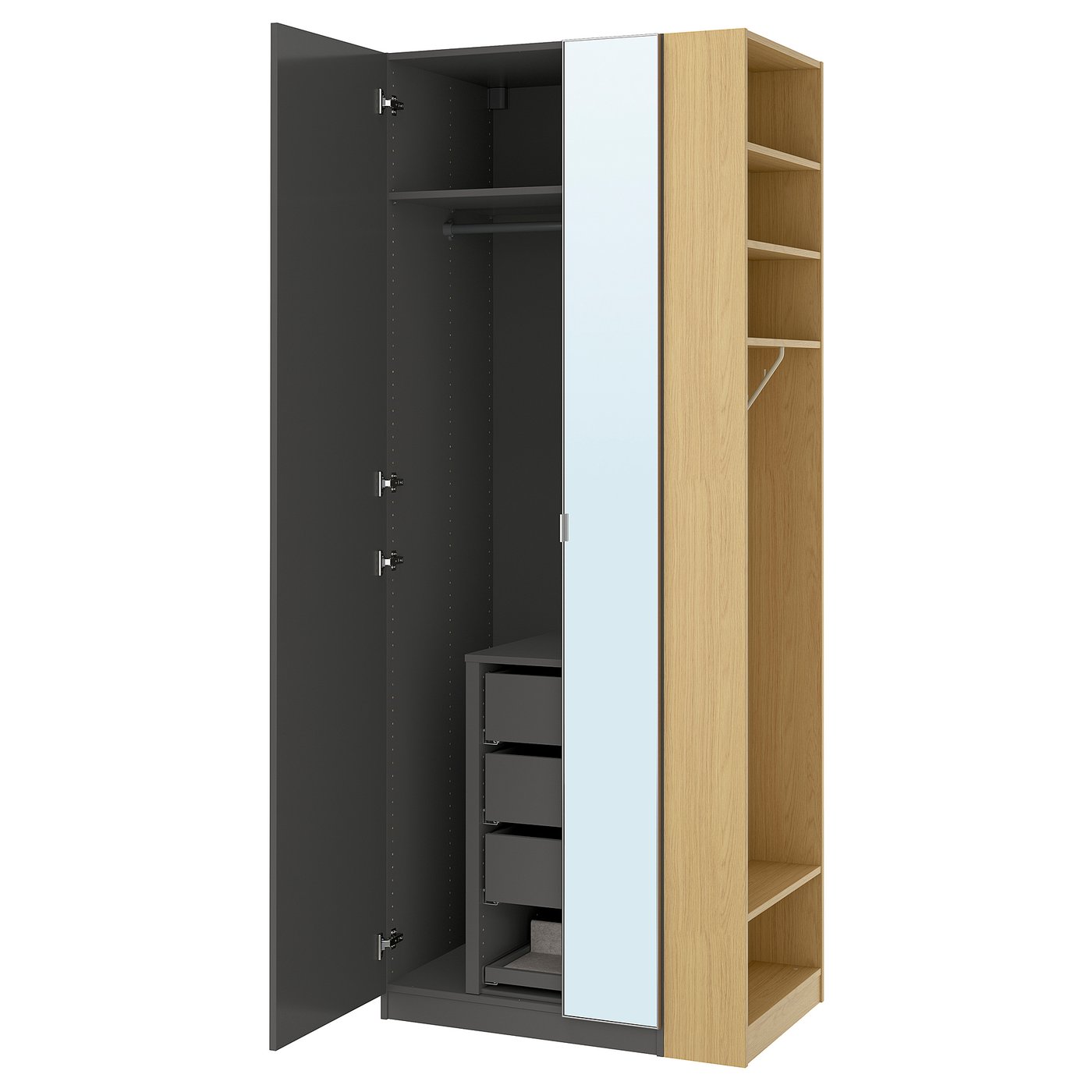 IKEA PAX / FORSAND/ÅHEIM Schrankkombination dunkelgrau dunkelgrau/Spiegelglas Eichenachbildung 95x60x236 cm