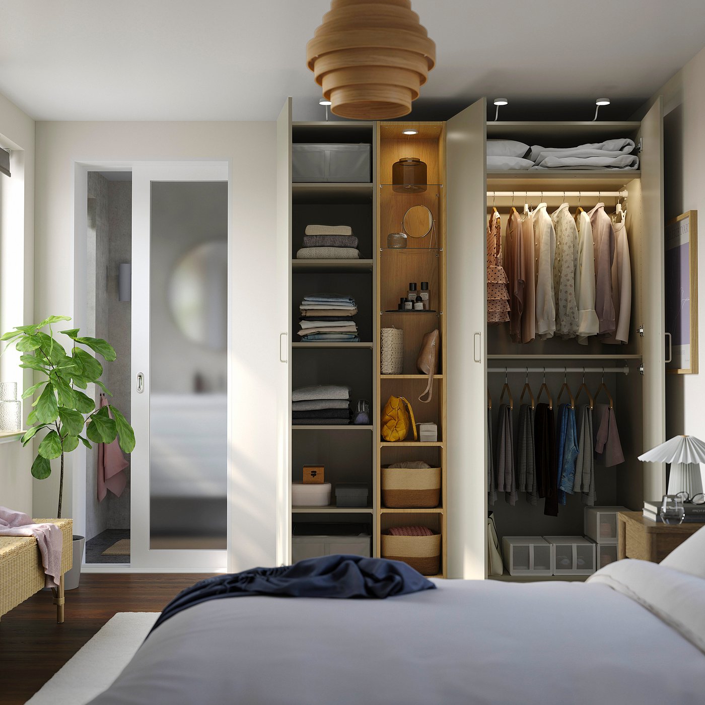 Thumbnail - IKEA PAX / FORSAND Schrankkombination graubeige graubeige/Eichenachbildung 185x60x236 cm