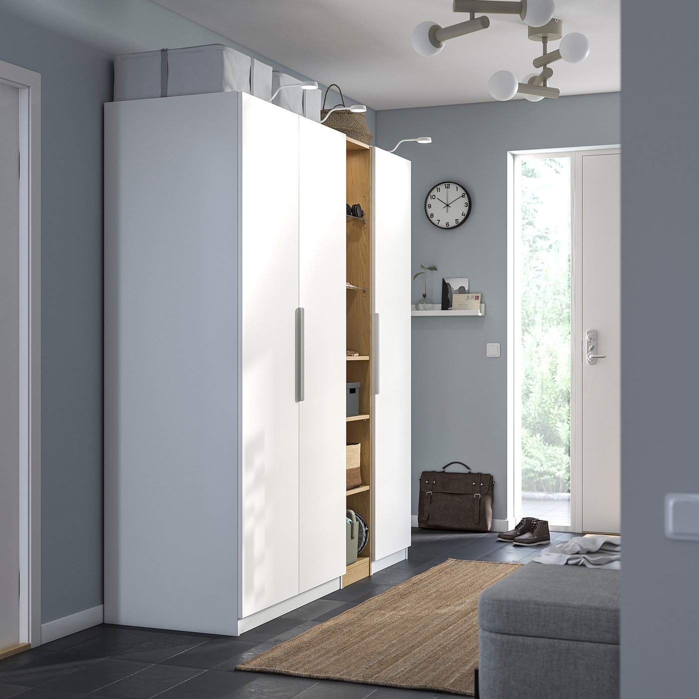 Thumbnail - IKEA PAX / FORSAND Schrankkombination weiß weiß/Eichenachbildung 185x60x201 cm