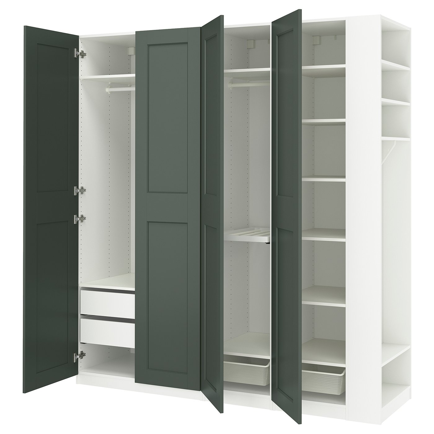 IKEA PAX / GRIMO Schrankkombination weiß graugrün/weiß 220x60x236 cm