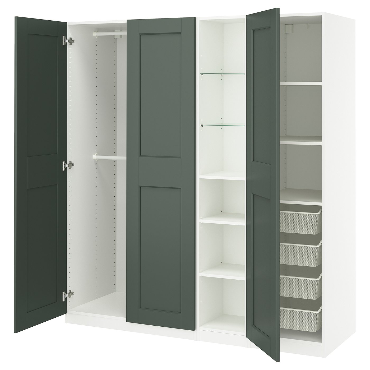 IKEA PAX / GRIMO Schrankkombination weiß graugrün/weiß 185x60x201 cm