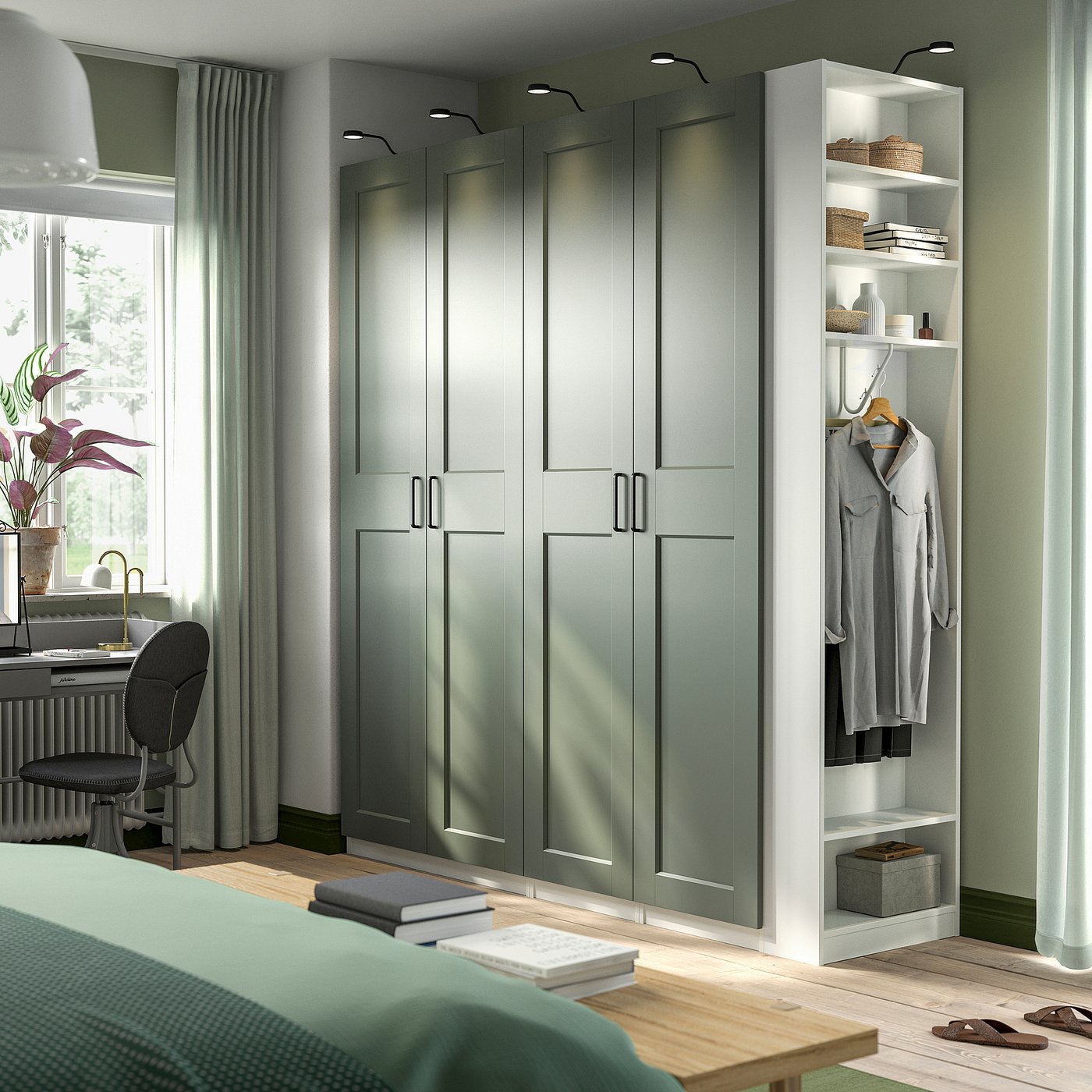 Thumbnail - IKEA PAX / GRIMO Schrankkombination weiß graugrün/weiß 220x60x236 cm