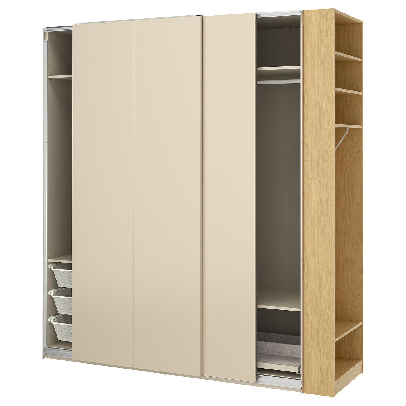 IKEA PAX / HASVIK Kleiderschrank mit Schiebetüren graubeige graubeige/Eichenachbildung 220x66x236 cm