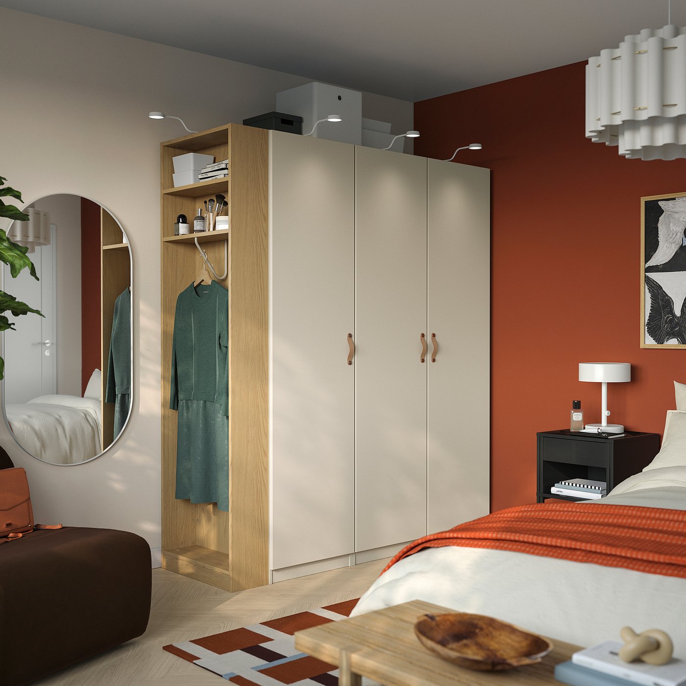 Thumbnail - IKEA PAX / REINSVOLL Schrankkombination graubeige graubeige/Eichenachbildung 170x60x201 cm