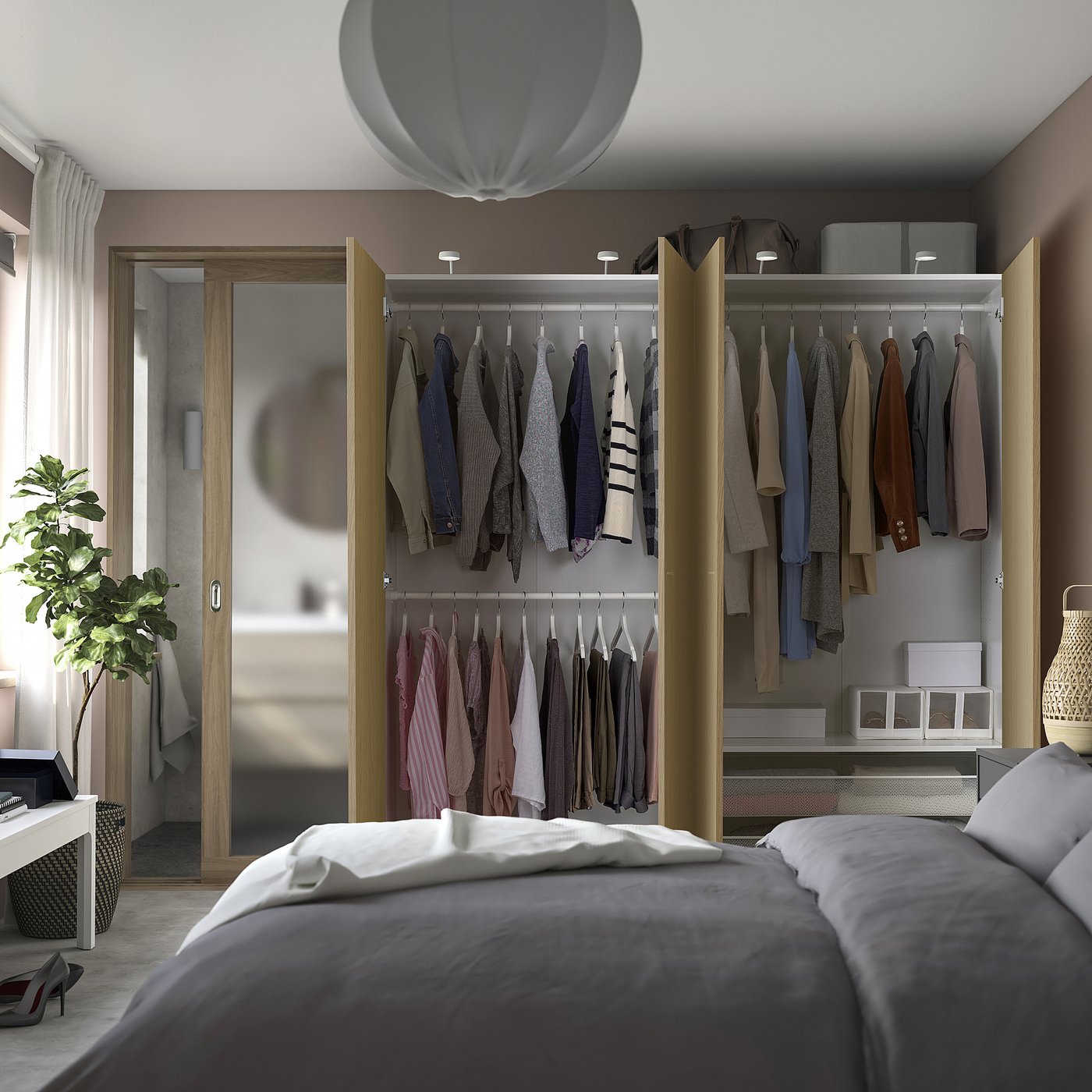 Thumbnail - IKEA PAX / STORKLINTA Schrankkombination weiß/Eichenachbildung 200x60x201 cm