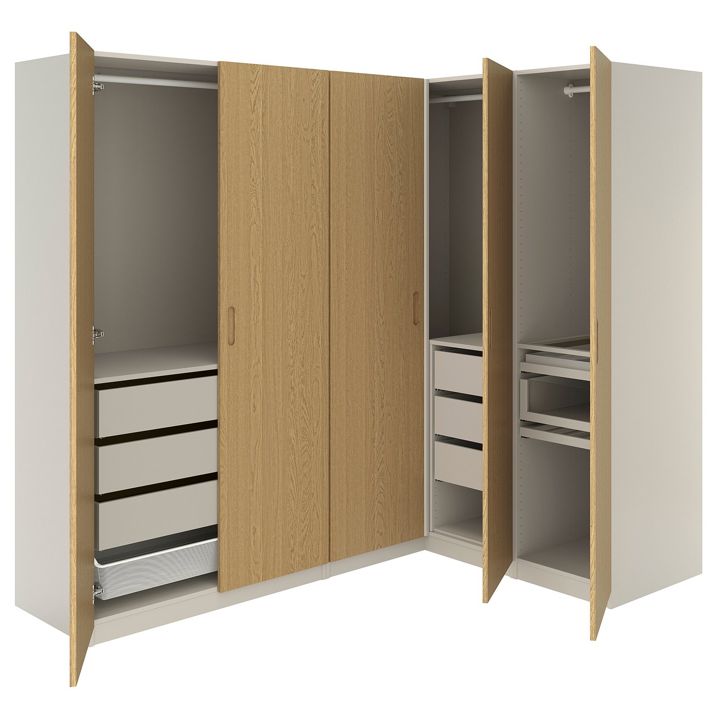 IKEA PAX / TONSTAD Eckkleiderschrank graubeige/graubeige Eichenfurnier 231/161x201 cm