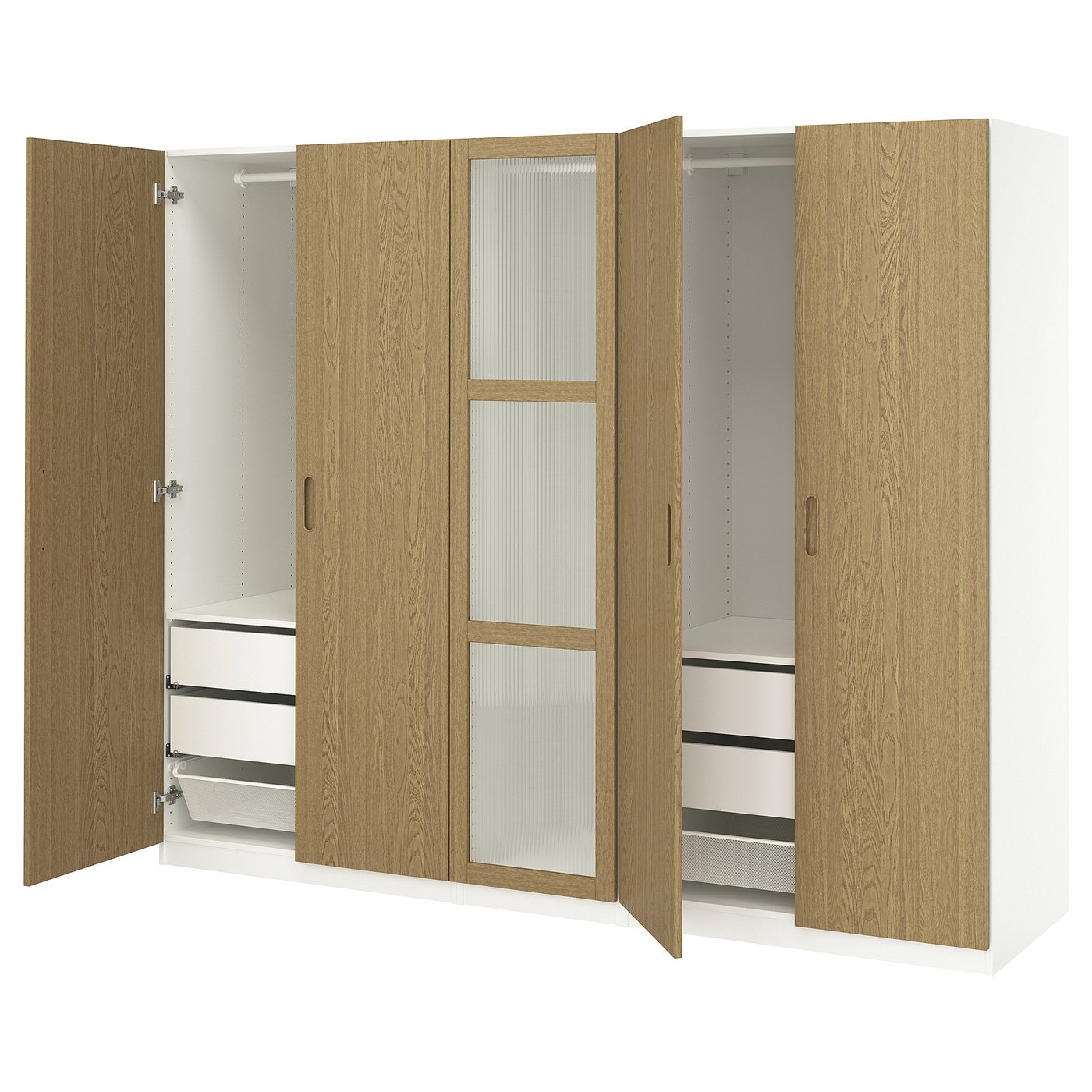 IKEA PAX / TONSTAD Schrankkombination weiß/Eichenfurnier Glas 250x60x201 cm