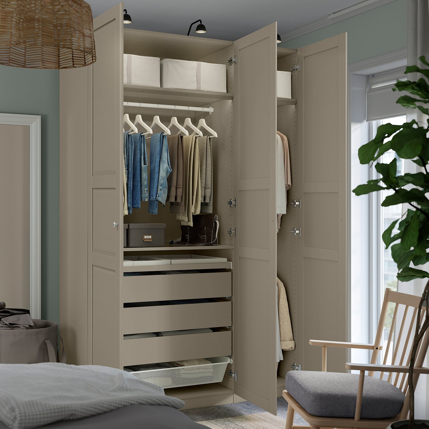 Thumbnail - IKEA PAX / TYSSEDAL Schrankkombination graubeige/graubeige 150x60x236 cm