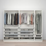 Schrank mit 3 Teilen, Schubladen mit Glasfront, leiser Türverschluss.