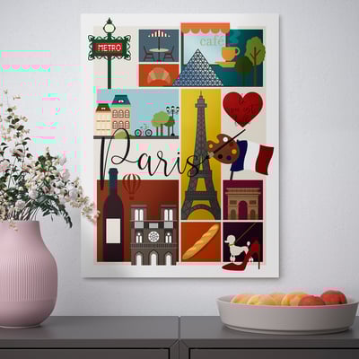 PJÄTTERYD Paris Kunstdruck, gerahmt, bunte Früchte & Blumen.