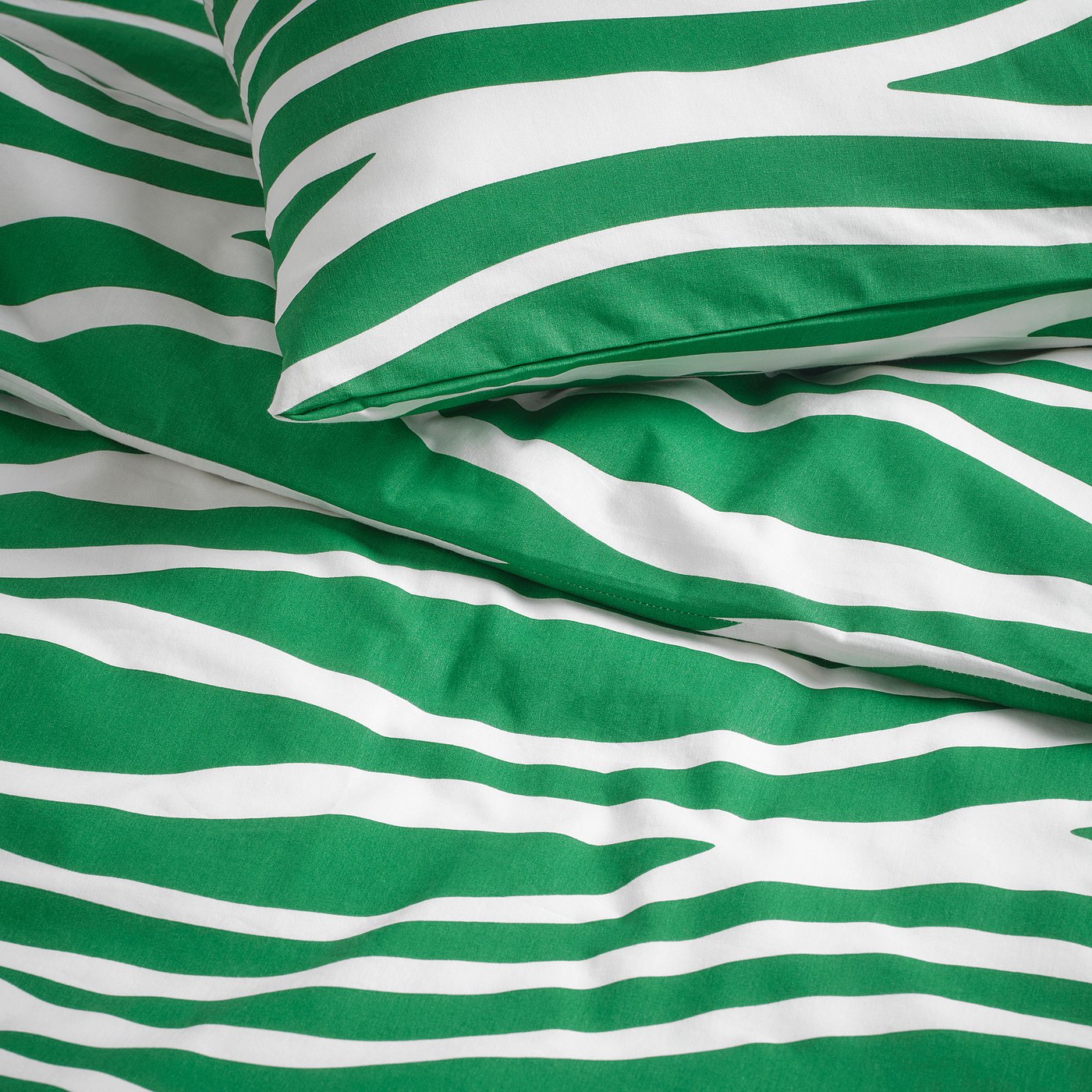 Thumbnail - IKEA PORTLAKMÅLLA Bettwäsche-Set, 2-teilig grün/weiß 155x220/80x80 cm