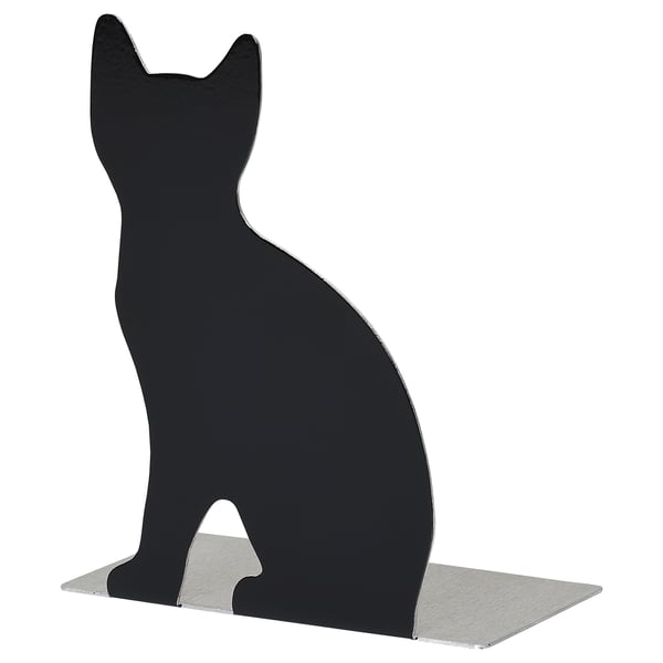 PORTVAKT Buchstütze, schwarze Katzenform, Aluminium, schlankes Design.
