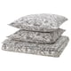 RODGERSIA Bettwäsche. Beige mit grauem Paisley. Baumwoll-Viskose-Mischung, ordentlich gefaltet.