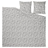 RODGERSIA Bett- und Kissenset aus grauem Paisley - Baumwoll-Viskose-Mischung, kunstvolles Blumenmuster, rechteckige Form.