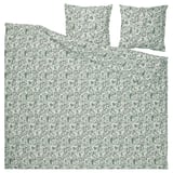 RODGERSIA, Bettwäsche-Set aus grünem Paisley. Quadratische Bettdecke und Kissen, Baumwoll-Viskose-Mischung, komplizierte Blumenmuster.