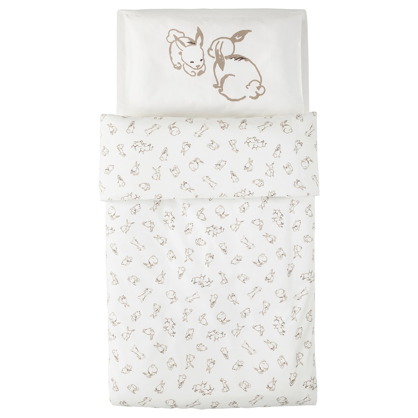 RÖDHAKE Bettwäsche-Set f Babybett, 2-teilig, Kaninchen/weiß/beige 
