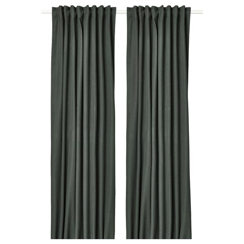 ROSENMANDEL dunkelgrüne Block-Out-Vorhänge hängen gerade mit schlichtem, elegantem Design.