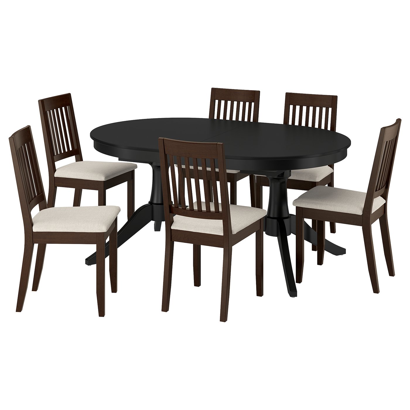 IKEA ROSENTORP / NÄSINGE Tisch und 6 Stühle schwarz/Kilanda hellbeige dunkelbraun lasiert