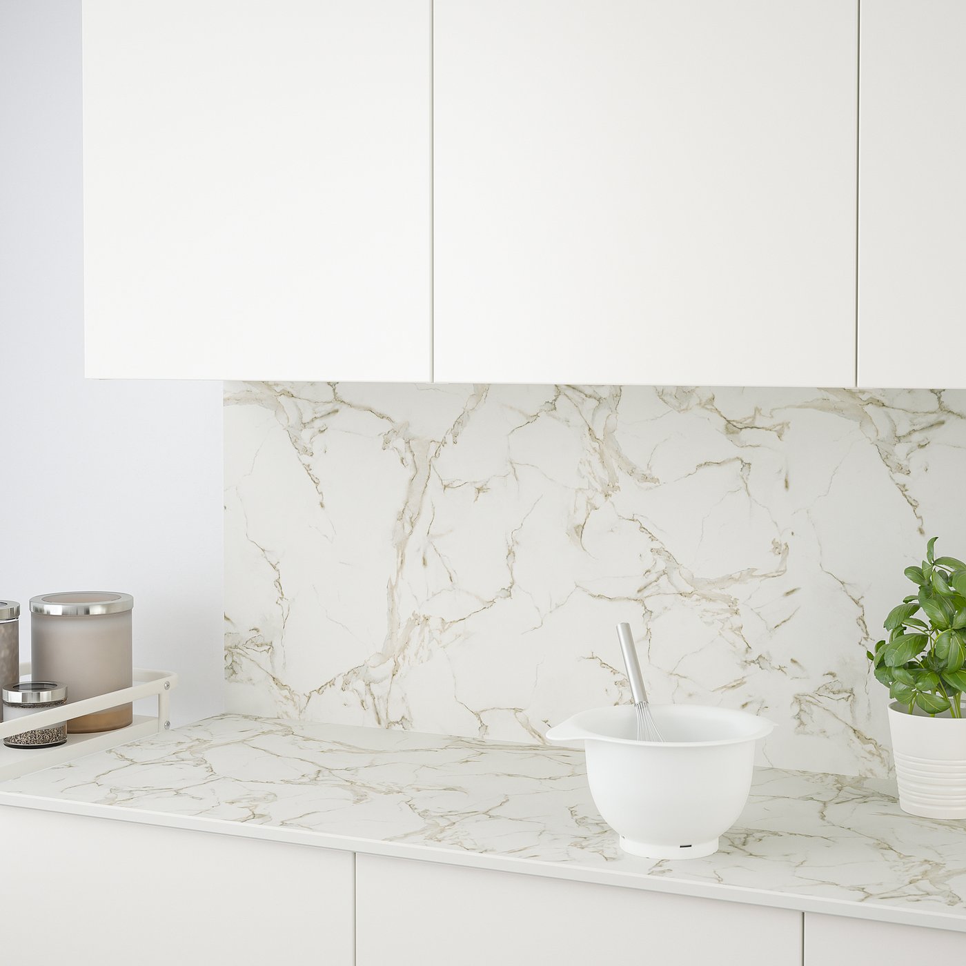 Thumbnail - IKEA RUNSBÄCK Wandpaneel maßgefertigt matt weiß/marmoriert Porzellankomposit