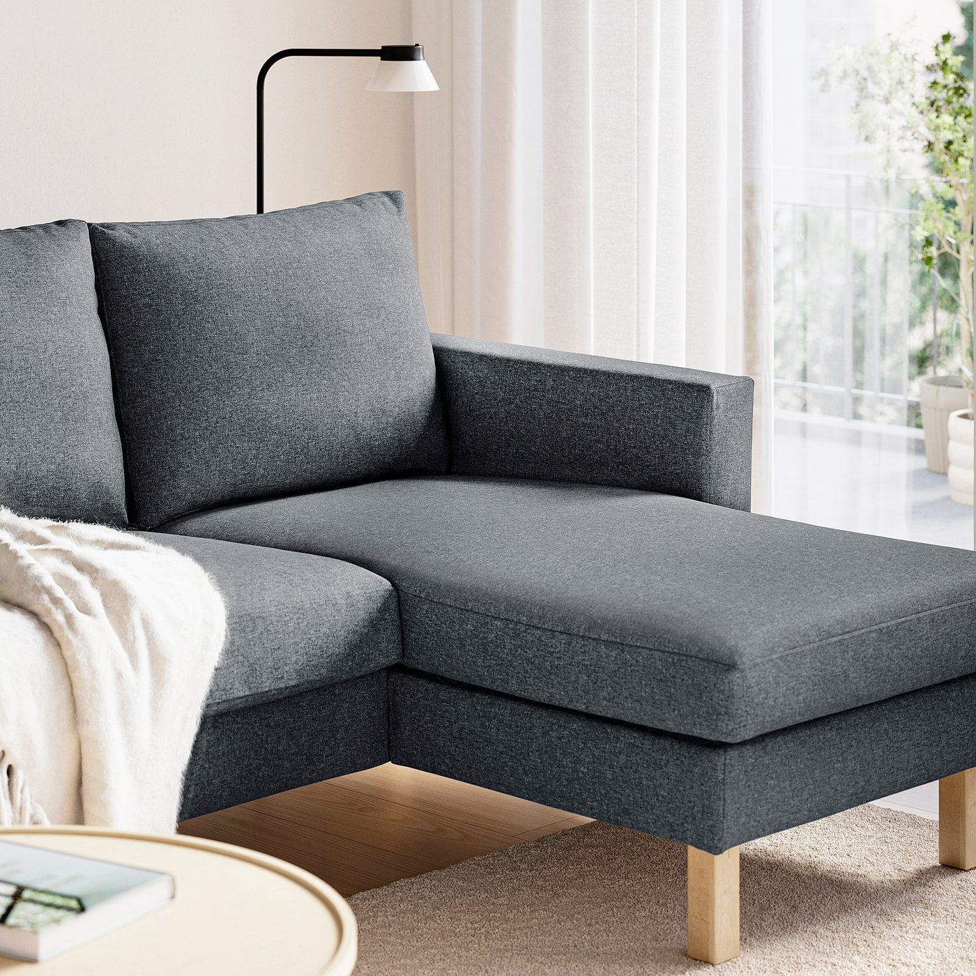Thumbnail - IKEA SALTSJÖBADEN 3er-Sofa mit Récamiere Gunnared mittelgrau Gunnared mittelgrau