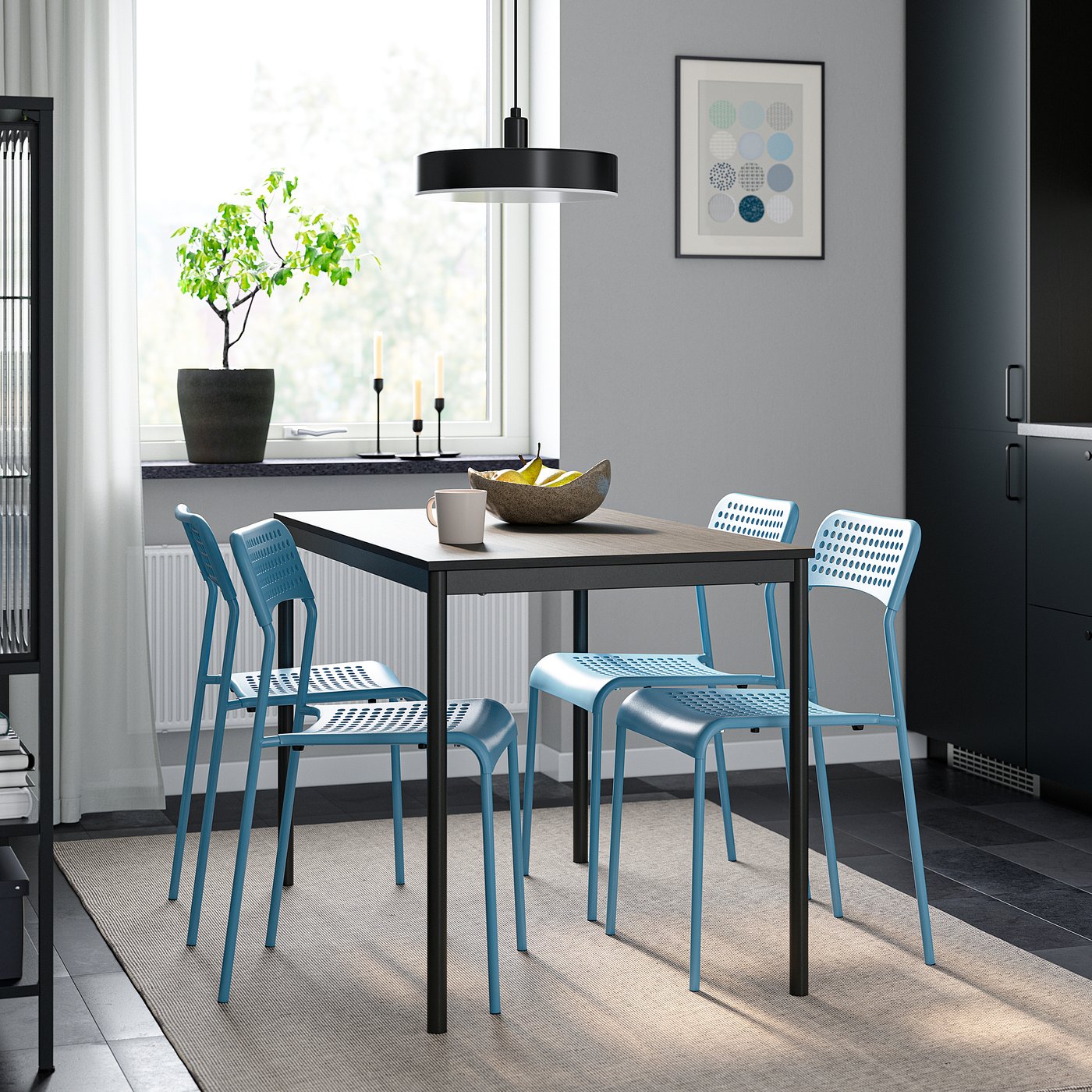 Thumbnail - IKEA SANDSBERG Tisch und 4 Stühle schwarz schwarz/blau