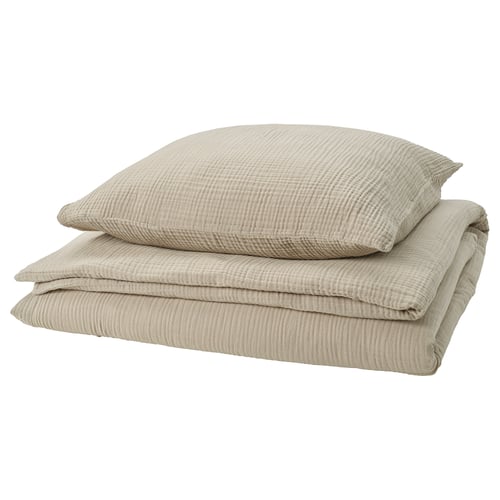 SCHERSMIN Bettwäsche-Set, creme, Bio-Baumwolle, strukturiert, Kissen & Decke.