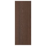 Zeigt eine dunkle holzfarbene SINARP Schranktür mit Eichenfurnier in rechteckiger Form und einem modernen und schlanken Design.