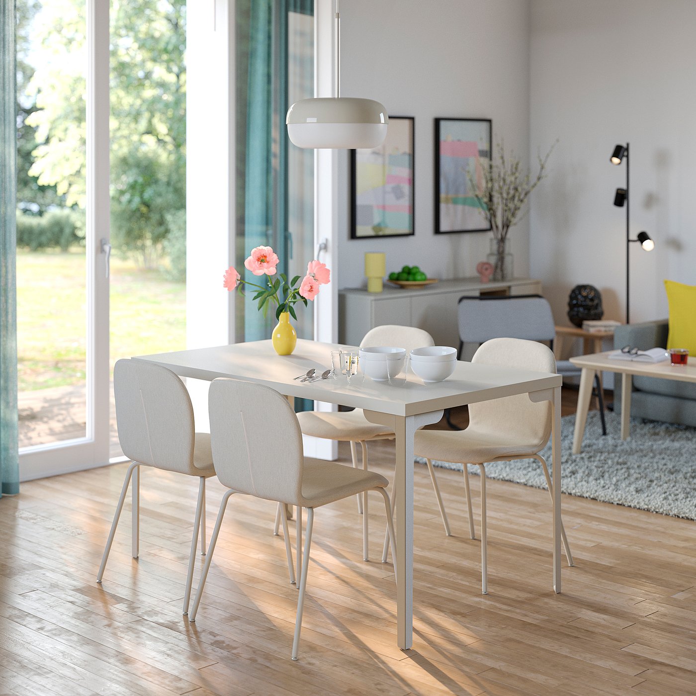 Thumbnail - IKEA SKÅLSTA Tisch und 4 Stühle helles Graubeige gerade hell graubeige/Knäbäck beige röhrenförmig. Metall/hell graubeige