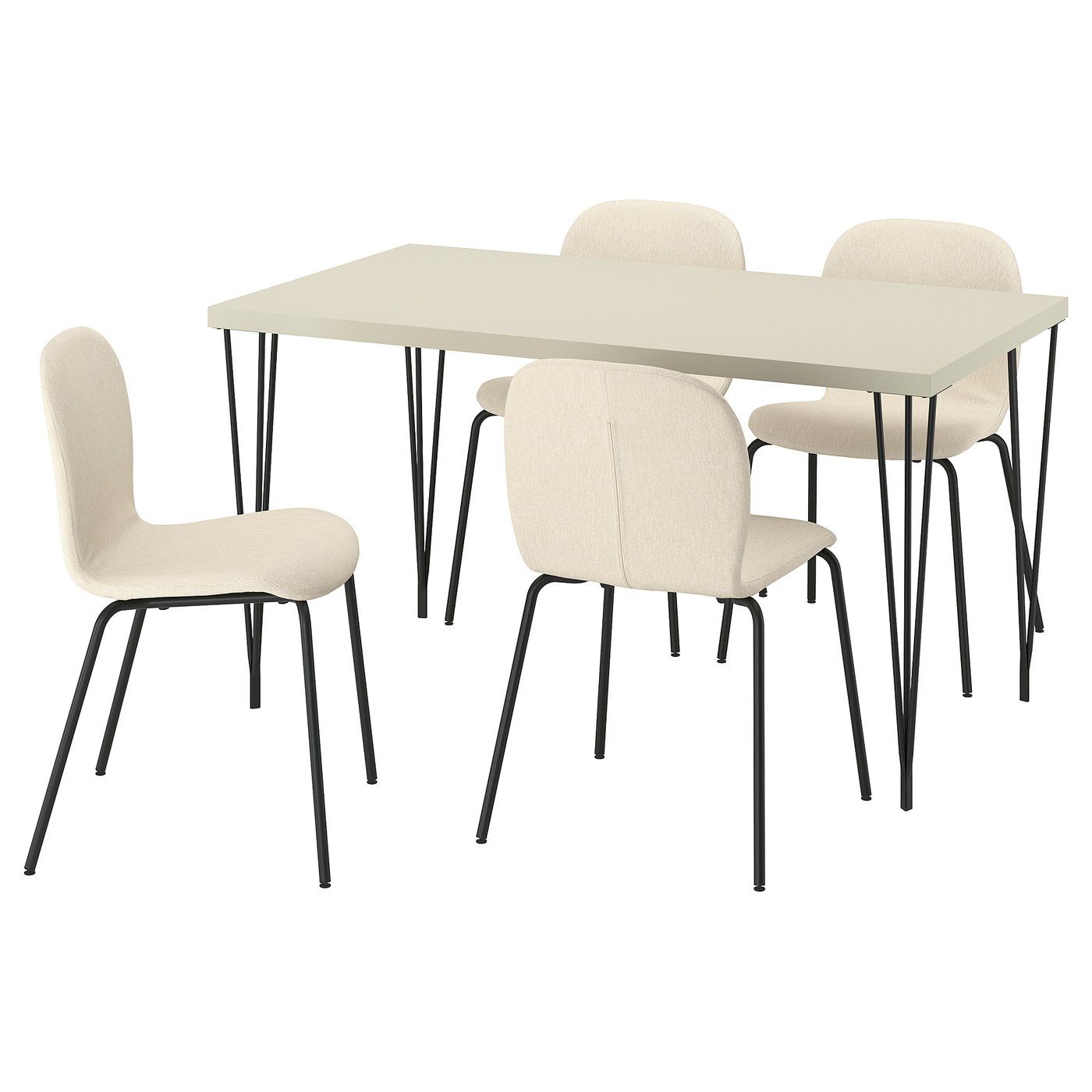 IKEA SKÅLSTA Tisch und 4 Stühle helles Graubeige Haarnadel schwarzgrau/Knäbäck beige röhrenförmiges Metall/schwarzgrau