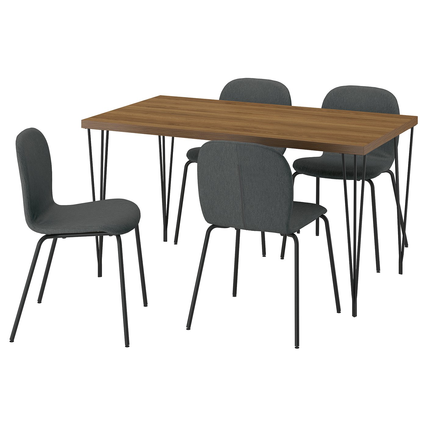 IKEA SKÅLSTA Tisch und 4 Stühle Nussbaumnachbildung Haarnadel schwarzgrau/Knäbäck dunkelgrau röhrenförmiges Metall/schwa...