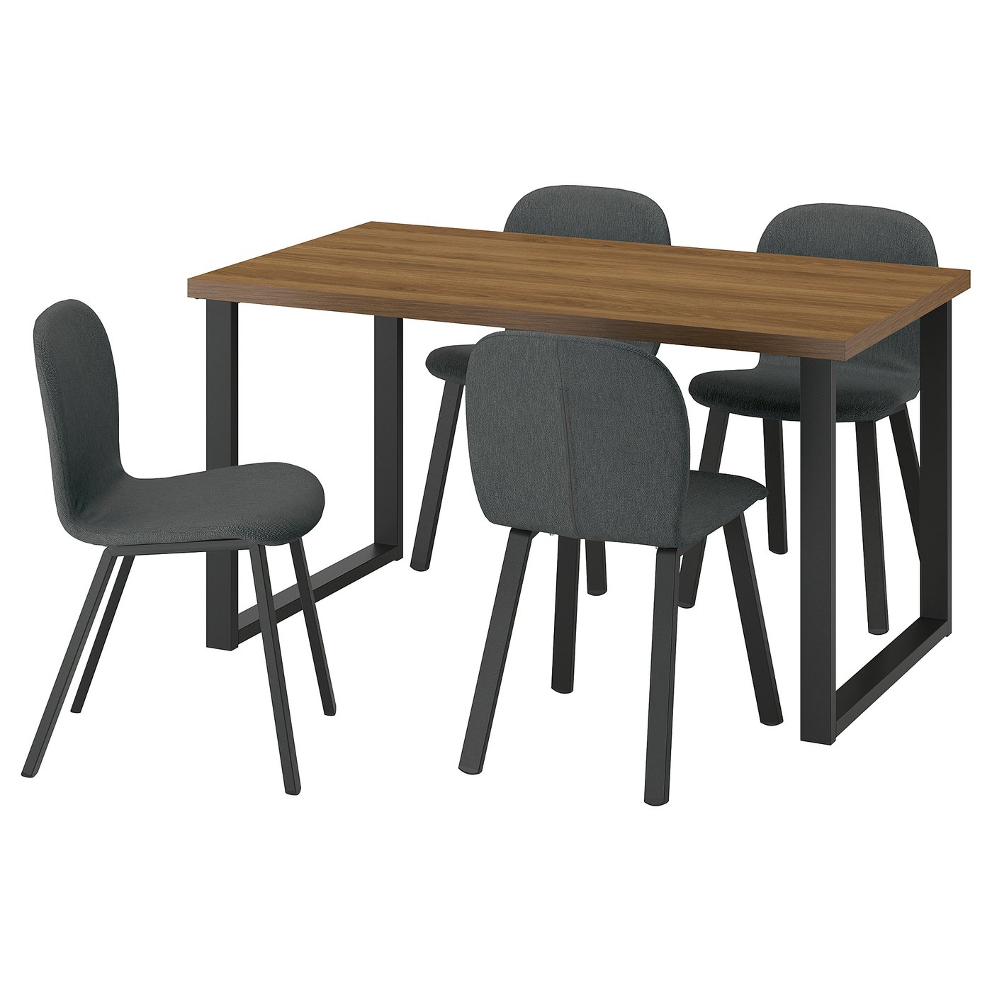 IKEA SKÅLSTA Tisch und 4 Stühle Nussbaumnachbildung u-förmig schwarzgrau/Knäbäck dunkelgrau profiliertes Metall/schwarzg...