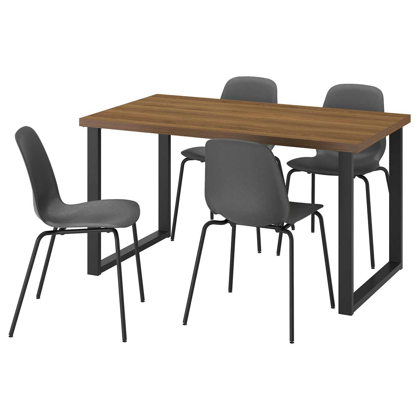 IKEA SKÅLSTA Tisch und 4 Stühle Nussbaumnachbildung u-förmig schwarzgrau/Kunststoff schwarz röhrenförmiges Metall/schwar...