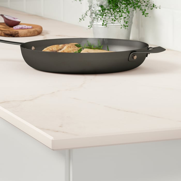 SKARARP Maßarbeitsplatte, mattiert elfenbeinweiß/marmoriert Keramik, 1